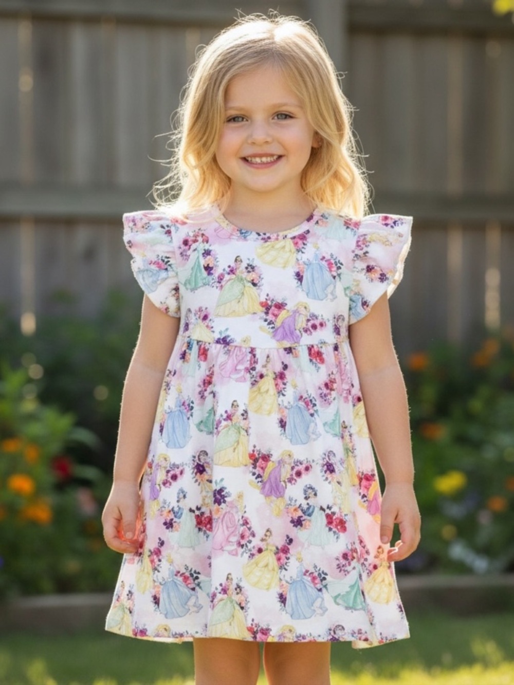 New Boutique Princess Print Dress Cinderella Jasmine Aurora Ariel Belle Tiana